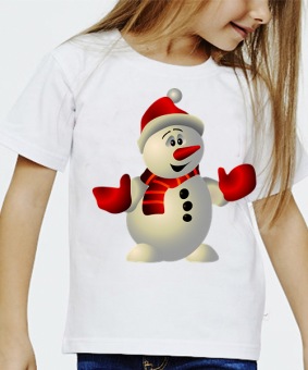 Новогодняя футболка "Снеговик в варешках" детская с принтом на сайте mosmayka.ru