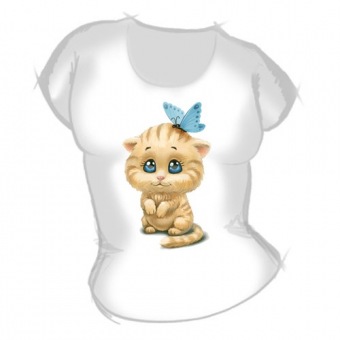 Женская футболка "Котёнок с бабочкой" с принтом на сайте mosmayka.ru