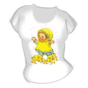 Женская футболка "Девочка в жёлтом плаще" с принтом на сайте mosmayka.ru