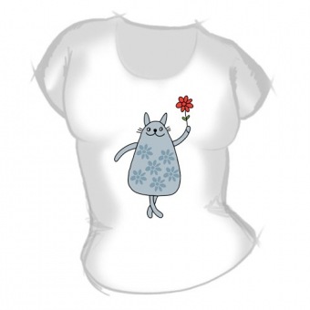 Женская футболка "Кошка с цветком" с принтом на сайте mosmayka.ru
