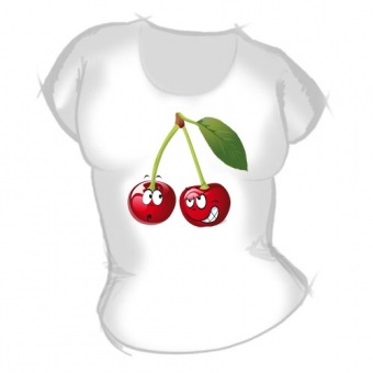 Женская футболка "Вишни" с принтом на сайте mosmayka.ru