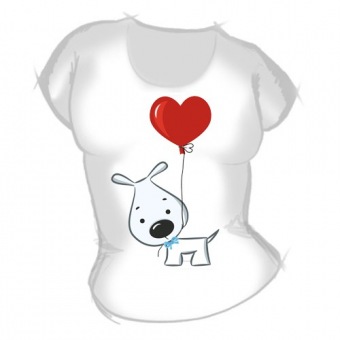 Женская футболка "Собачка с шариком" с принтом на сайте mosmayka.ru