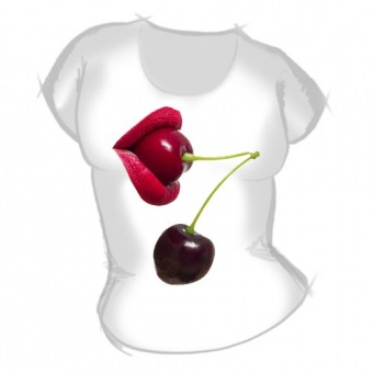 Женская футболка "Губы с вишнями" с принтом на сайте mosmayka.ru