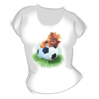 Женская футболка "Котенок и мяч" с принтом на сайте mosmayka.ru