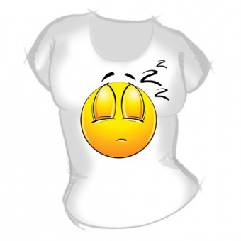 Женская футболка "Сонный смайл" с принтом на сайте mosmayka.ru