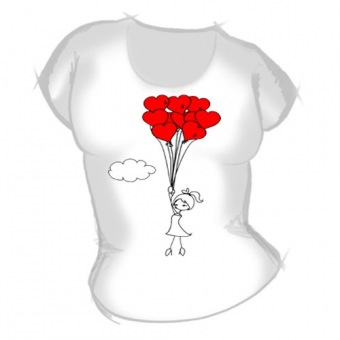 Женская футболка "Девочка с шарами" с принтом на сайте mosmayka.ru