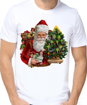 Новогодняя футболка "Дедушка Мороз с подарками" мужская с принтом на сайте mosmayka.ru