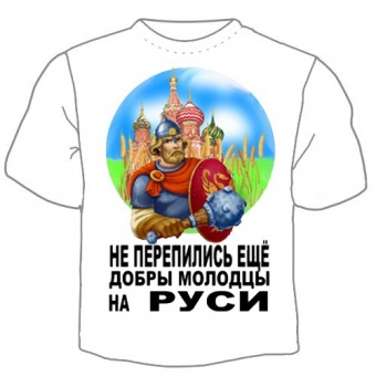 Мужская футболка "Не перепились ещё добры молодцы на Руси" с принтом на сайте mosmayka.ru