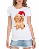 Новогодняя футболка "Новогодний щенок" женская с принтом