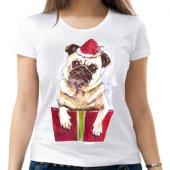 Новогодняя футболка "Собачка 14" женская с принтом