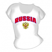 Женская футболка "РОССИЯ" с принтом на сайте mosmayka.ru