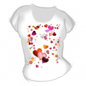 Женская футболка "Много сердечек" с принтом на сайте mosmayka.ru